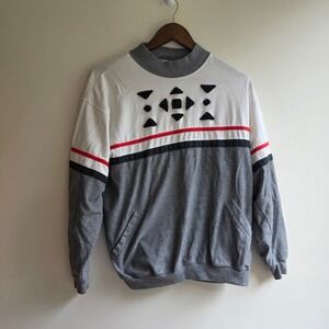 Vintage Blast Colorblock‎ Sweatshirt Grey White Geometric Art to Wear Large Gorp